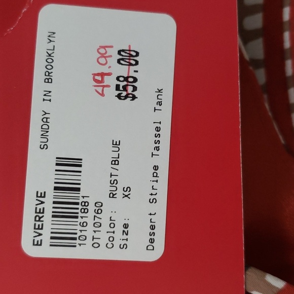 Evereve Sunday in Brooklyn NWT Desert Stripe Tiered Tassel Tank Top XS - Picture 7 of 8